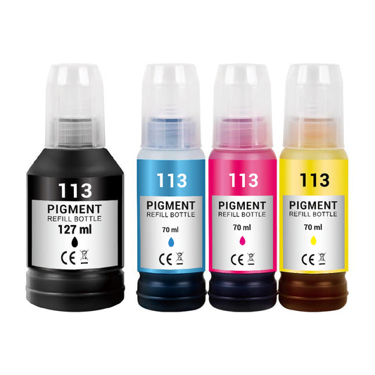 Wechselfaul Tintenflaschen 4er-Set kompatibel als Ersatz für EPSON 113/T06B64 – XL Druckerpatronen für EcoTank