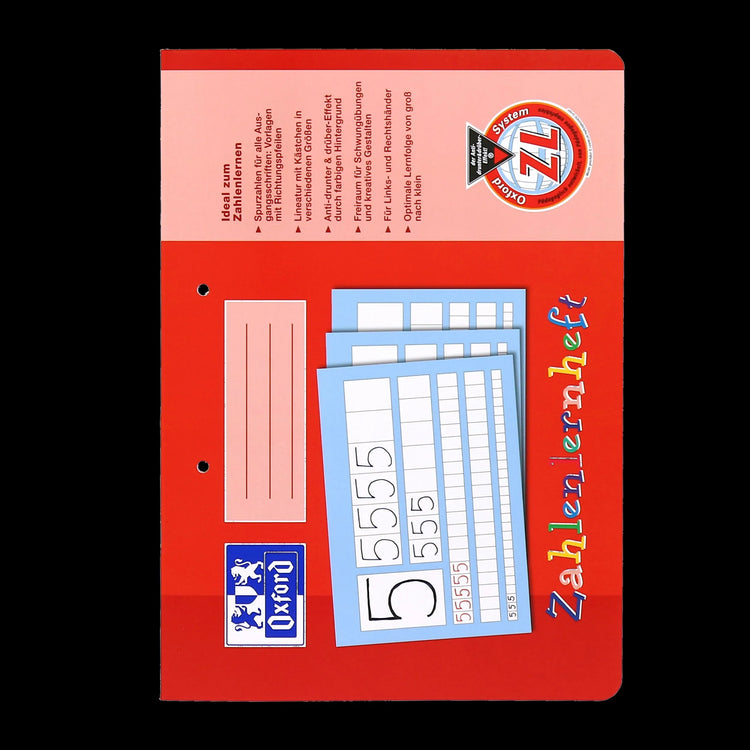 OXFORD Schreiblernheft Zahlenlernheft Lineatur ZL kariert, rot, quer, ohne Rand, Sie erhalten 3Hefte