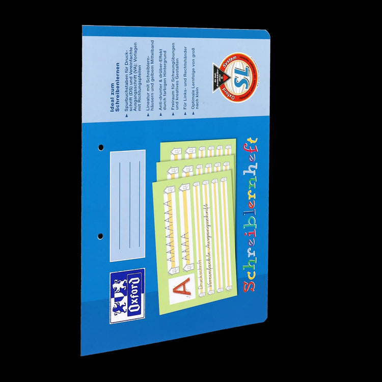 OXFORD Schreiblernheft Lineatur SL - mit farbigem Mittelband liniert, blau, quer, Rand rundum, Sie erhalten 3 Hefte
