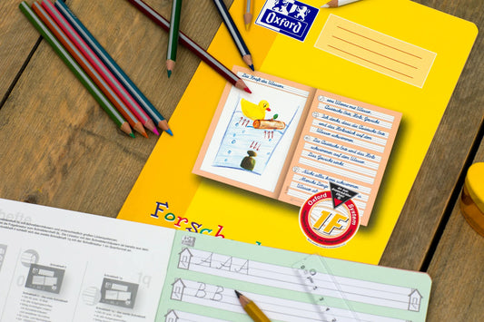 OXFORD Schreiblernheft Lineatur SL - mit farbigem Mittelband liniert, blau, quer, Rand rundum, Sie erhalten 3 Hefte