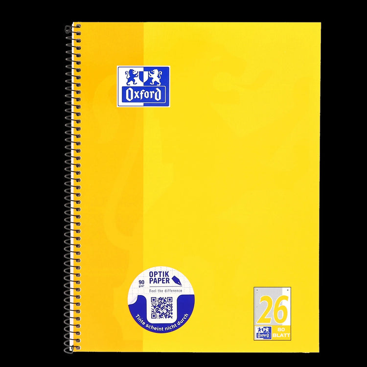OXFORD Collegeblock Schule DIN A4 26 kariert, gelb, Sie erhalten 3 Blöcke