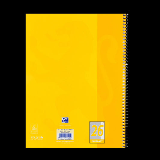 OXFORD Collegeblock Schule DIN A4 26 kariert, gelb, Sie erhalten 3 Blöcke