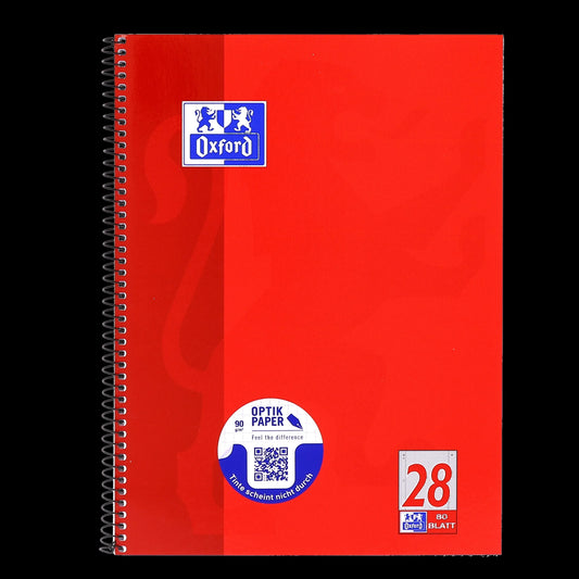 OXFORD Collegeblock Schule DIN A4 rot 28 kariert, Sie erhalten 3 Blöcke
