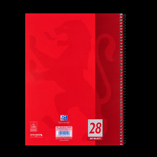 OXFORD Collegeblock Schule DIN A4 rot 28 kariert, Sie erhalten 3 Blöcke