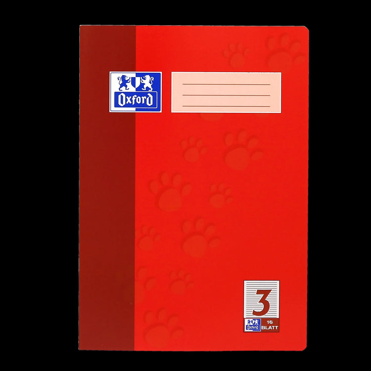 OXFORD Schulheft Lineatur 3 (3. Schuljahr) liniert, rot, Rand rundum, Sie erhalten 3 Hefte