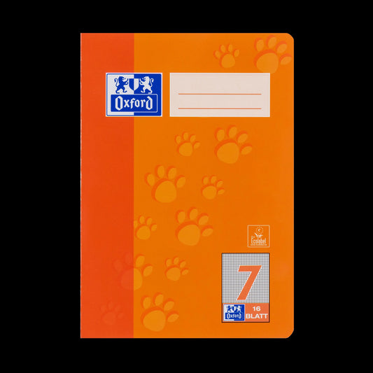 OXFORD Schulheft 7 mm Lineatur 7 kariert ohne Rand, A5, orange, Sie erhalten 3 Hefte