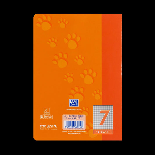 OXFORD Schulheft 7 mm Lineatur 7 kariert ohne Rand, A5, orange, Sie erhalten 3 Hefte