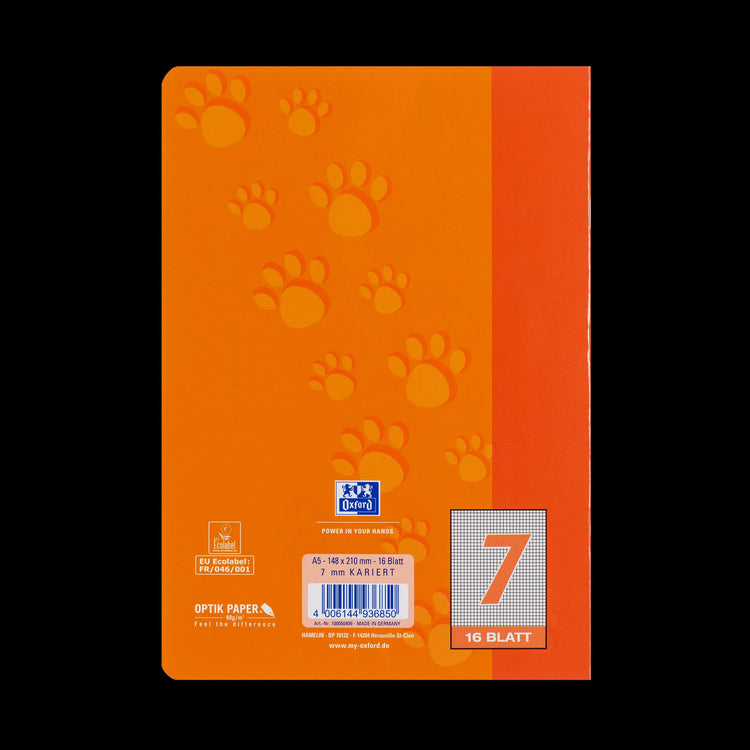 OXFORD Schulheft 7 mm Lineatur 7 kariert ohne Rand, A5, orange, Sie erhalten 3 Hefte