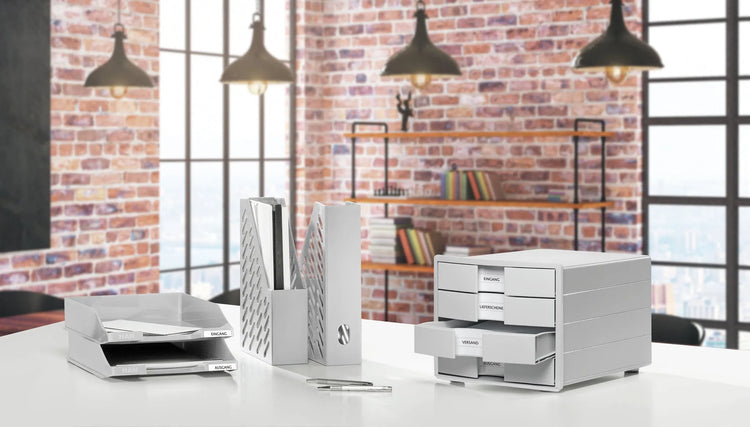 HAN Schubladenbox Impuls lichtgrau DIN C4 mit 4 Schubladen