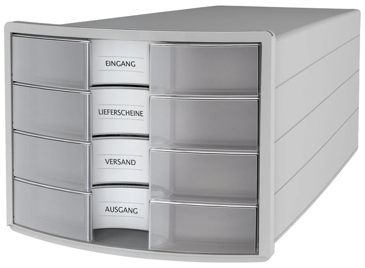 HAN Schubladenbox Impuls transparent DIN C4 mit 4 Schubladen