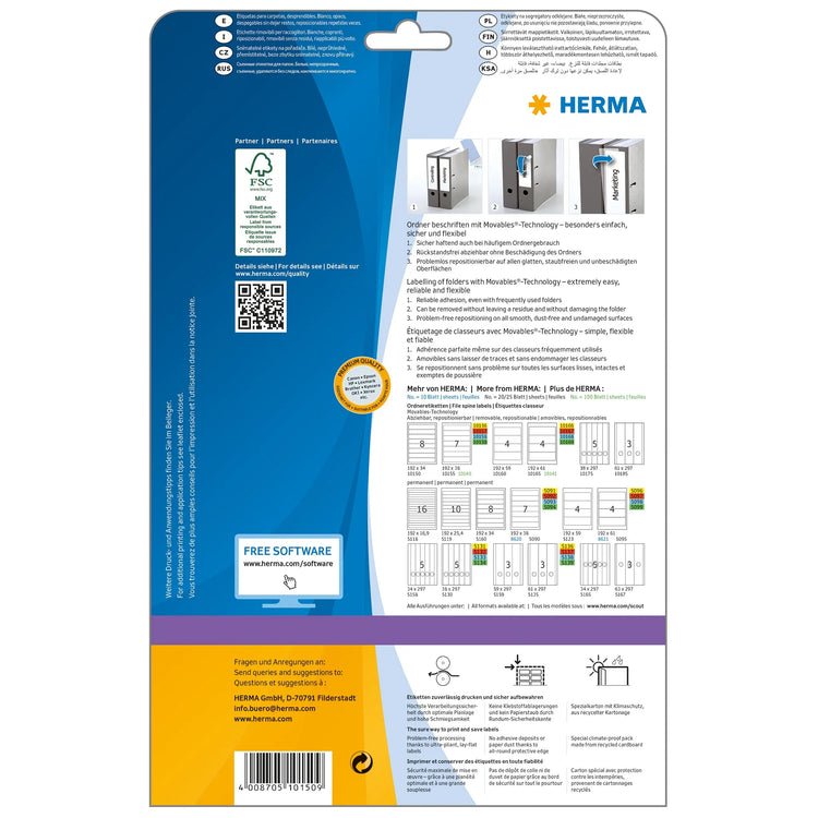 200 HERMA Ordneretiketten 10150 weiß für 4,0 - 5,0 cm Rückenbreite