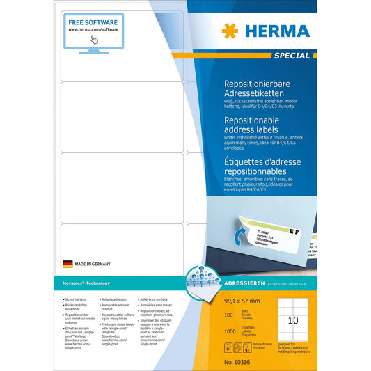 1.000 HERMA Adressetiketten 10316 weiß