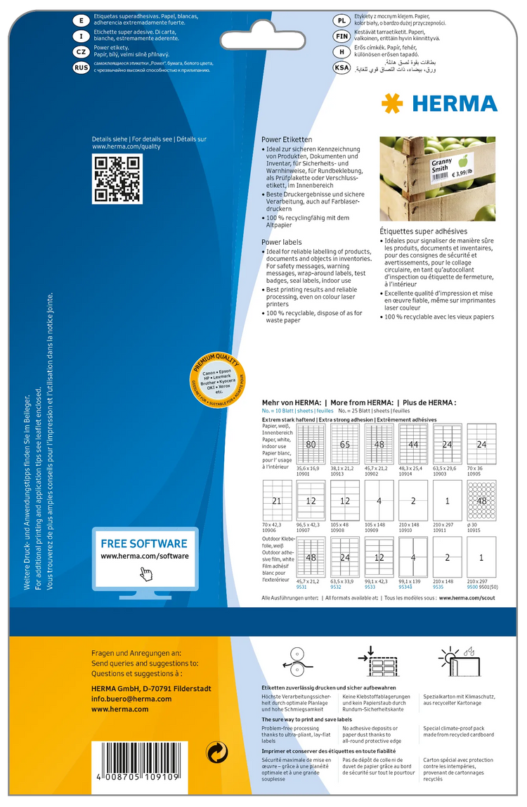 50 HERMA Power-Etiketten 10910 weiß