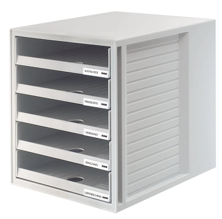 HAN Schubladenbox Schrank-Set lichtgrau DIN C4 mit 5 Schubladen