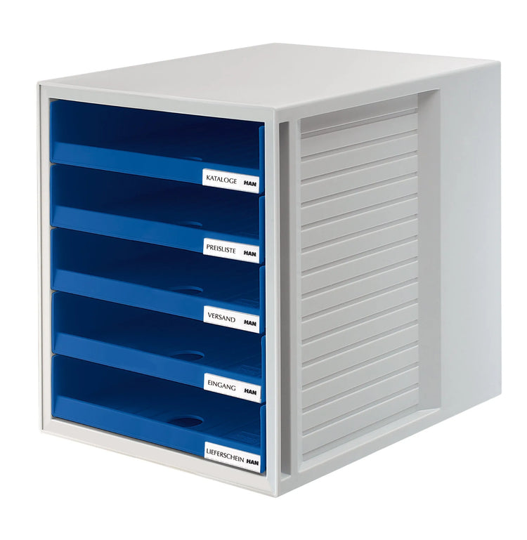 HAN Schubladenbox Schrank-Set blau DIN C4 mit 5 Schubladen