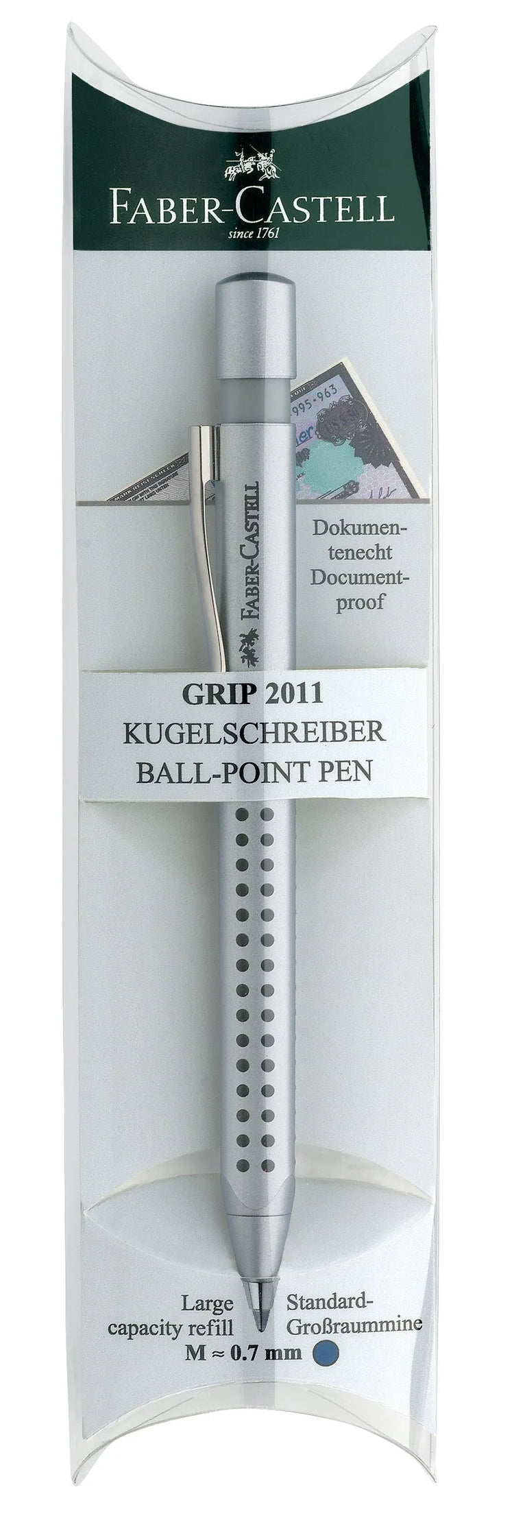 FABER-CASTELL Kugelschreiber GRIP 2011 silber Schreibfarbe blau