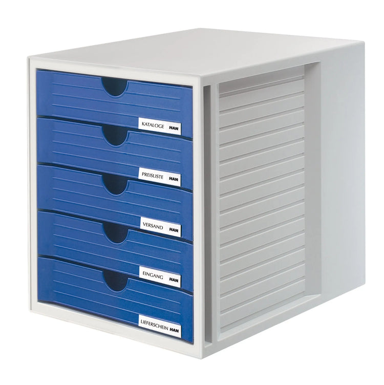 HAN Schubladenbox System-Box blau DIN C4 mit 5 Schubladen