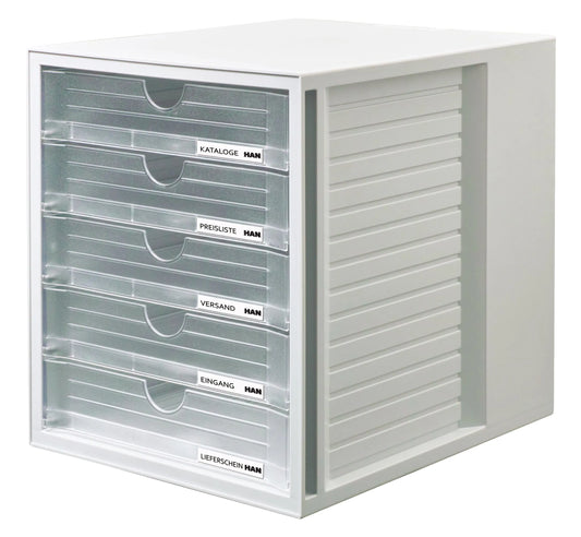 HAN Schubladenbox System-Box transparent DIN C4 mit 5 Schubladen