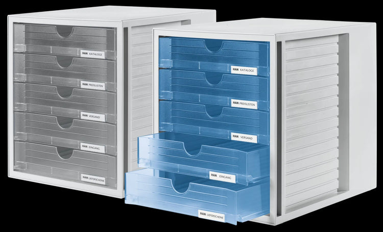 HAN Schubladenbox System-Box transparent DIN C4 mit 5 Schubladen