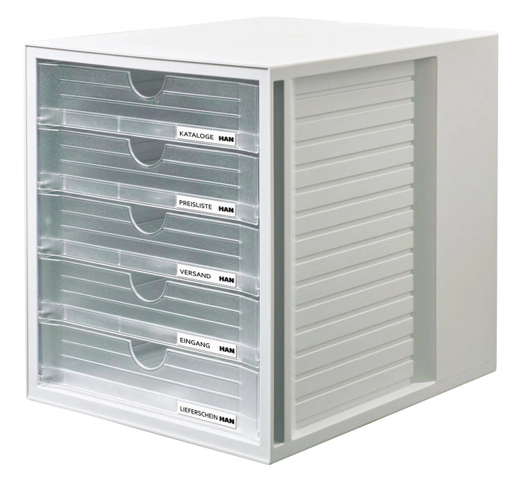 HAN Schubladenbox System-Box transparent DIN C4 mit 5 Schubladen