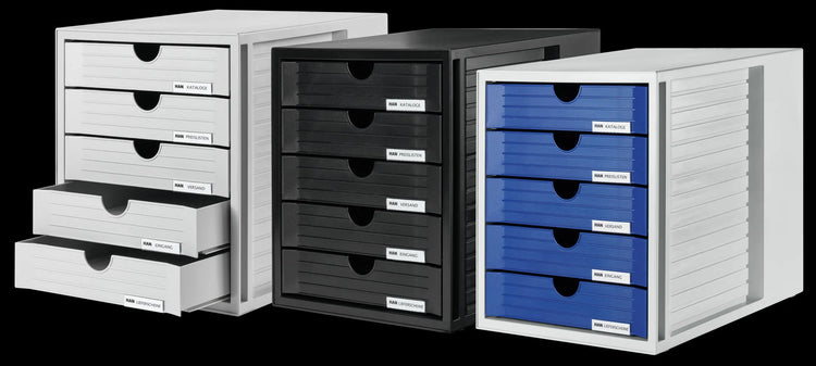HAN Schubladenbox System-Box blau DIN C4 mit 5 Schubladen
