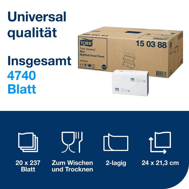 TORK Papierhandtücher 150388 Xpress® H2 Universal Interfold-Falzung 2-lagig 4.740 Tücher