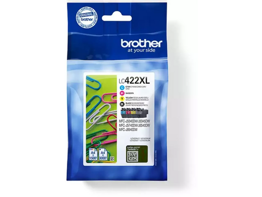 Brother LC-422XLVAL Druckerpatronen Set – Original XL Schwarz + Farbe | 4er-Pack | 3.000 + 3x 1.500 Seiten