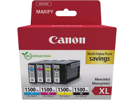 Canon PGI-1500 XL BK/C/M/Y – Original Tintenpatronen 4er-Set für MAXIFY, XL-Füllmenge & brillante Farbergebnisse