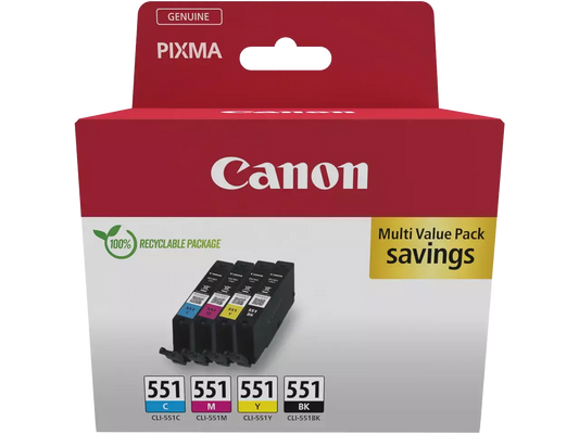Canon CLI-551 BK/C/M/Y – Original Tintenpatronen 4er-Set mit hoher Farbbrillanz für PIXMA-Drucker