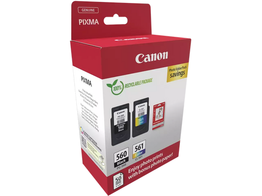 Canon PG-560 + CL-561 Druckerpatronen mit Fotopapier – Original Tinten-Set für PIXMA TS-Serie