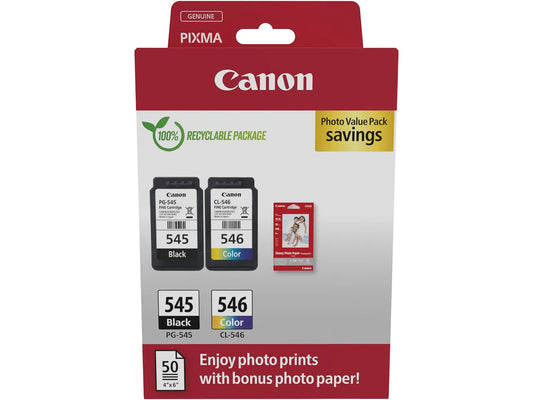 Canon PG-545/CL-546 schwarz, color Druckköpfe + Fotopapier, 2er-Set