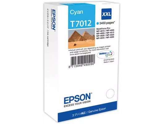 EPSON T7012 Cyan Druckerpatrone – DURABrite Ultra Ink für gestochen scharfe, wasserfeste Drucke