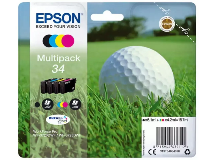 Epson 34 Tinte Golfball-Serie – Originalpatronen für WF-3720/3725, freie Farbwahl