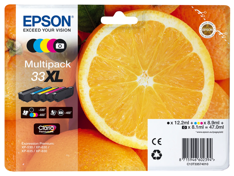 5 EPSON 33XL / T3357XL schwarz, cyan, magenta, gelb, Foto schwarz Tintenpatronen