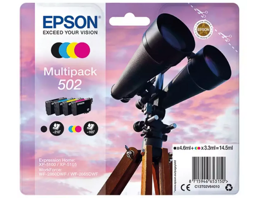 EPSON 502/T02V64 4er-Set Druckerpatronen – Schwarz, Cyan, Magenta, Gelb