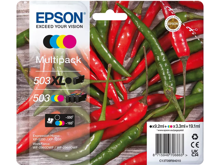 EPSON 503/503XL T09R94 Druckerpatronen 4er-Set – Schwarz, Cyan, Magenta, Gelb – Original