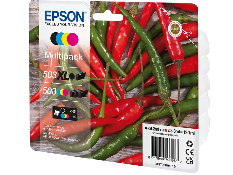 EPSON 503/503XL T09R94 Druckerpatronen 4er-Set – Schwarz, Cyan, Magenta, Gelb – Original