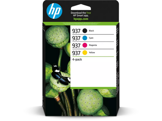 HP 937 (6C400NE) Original Druckerpatronen 4er-Set – Schwarz, Cyan, Magenta, Gelb – Hohe Reichweite & Top-Qualität