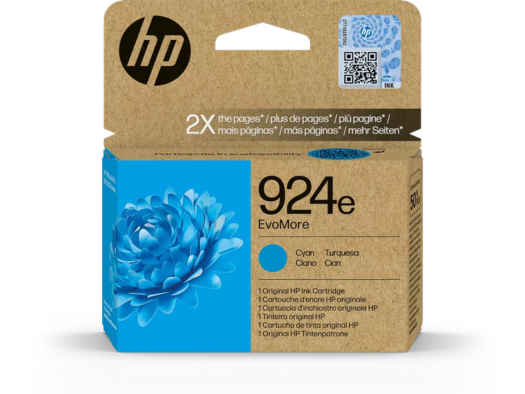 HP 924e (4K0U7NE) Original Druckerpatrone Cyan – ca. 800 Seiten, Instant Ink-fähig