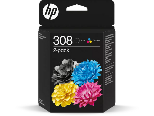 HP 308 (6L6S6UE) Druckerpatronen 2er-Set – Schwarz + Farbe, Original für Envy-Serie