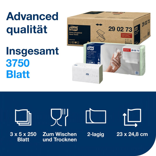 TORK Papierhandtücher 290273 H3 Advanced C&C Zick-Zack-Falzung 2-lagig 3.750 Tücher