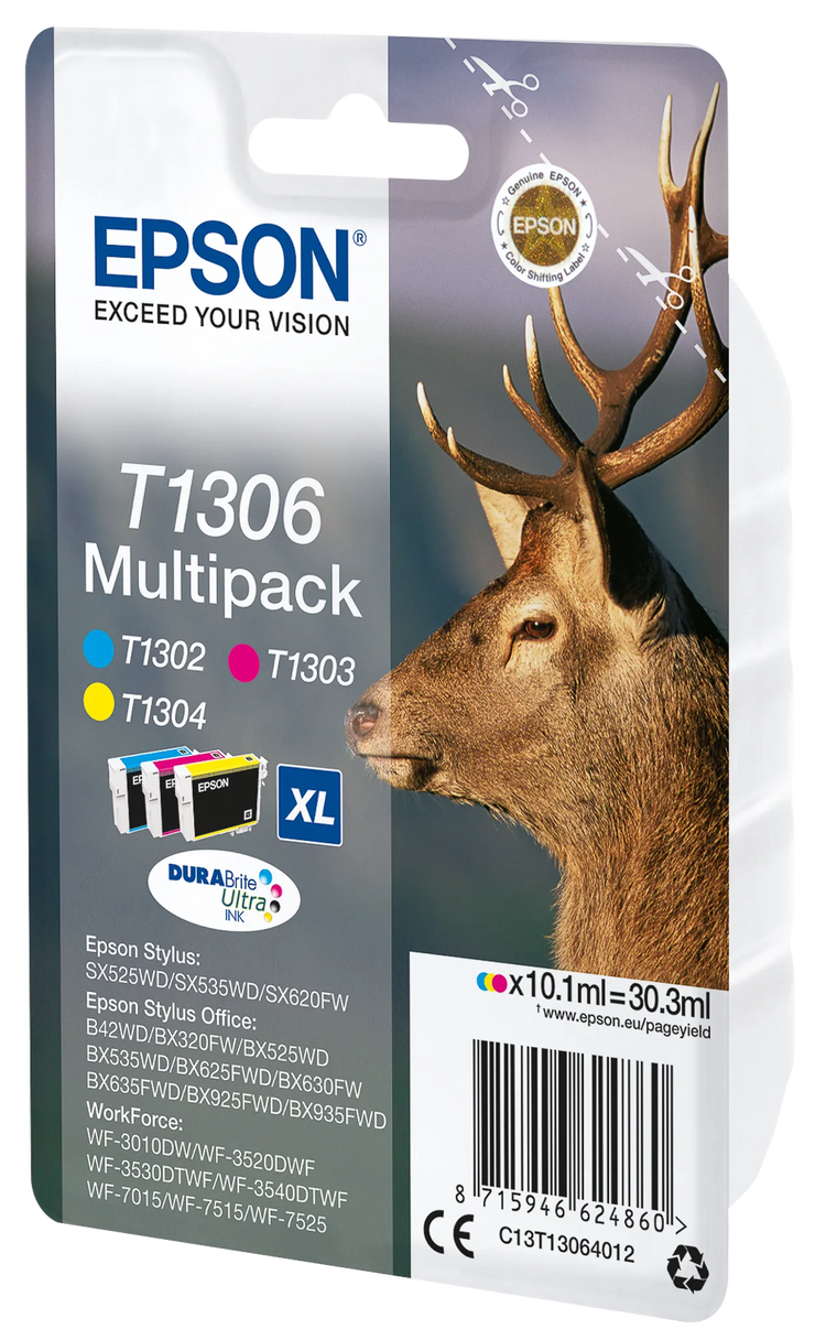 3 EPSON T1306XL cyan, magenta, gelb Tintenpatronen