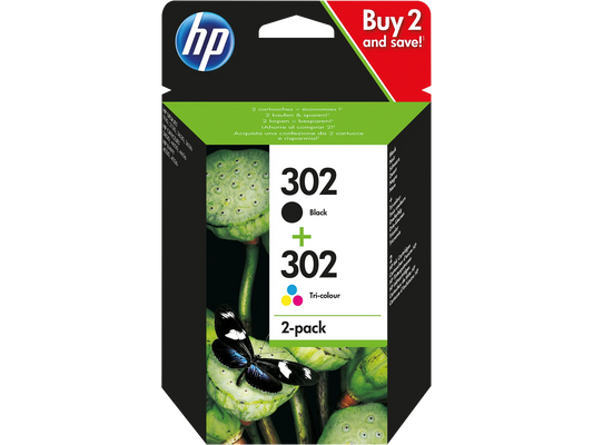 2 HP 302 schwarz, color (X4D37AE) Tintenpatronen