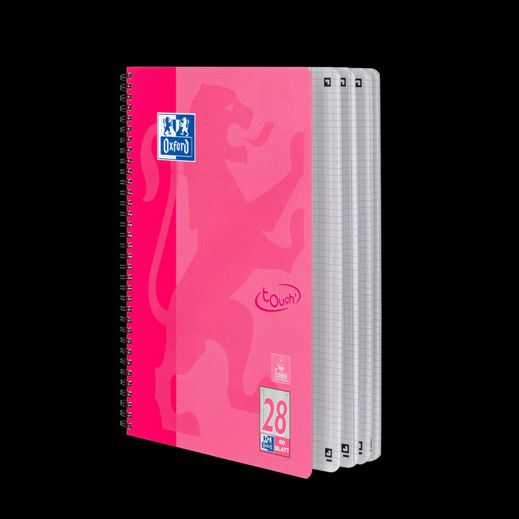 OXFORD Collegeblock touch DIN A4 kariert rosa/ pink 28, Sie erhalten 3 Blöcke
