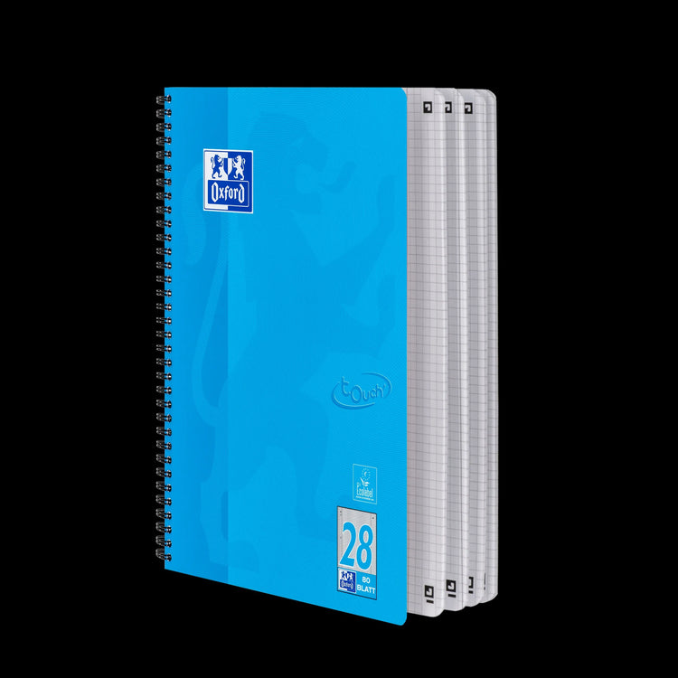 OXFORD Collegeblock touch DIN A4 kariert, meerblau 28, Sie erhalten 3 Blöcke