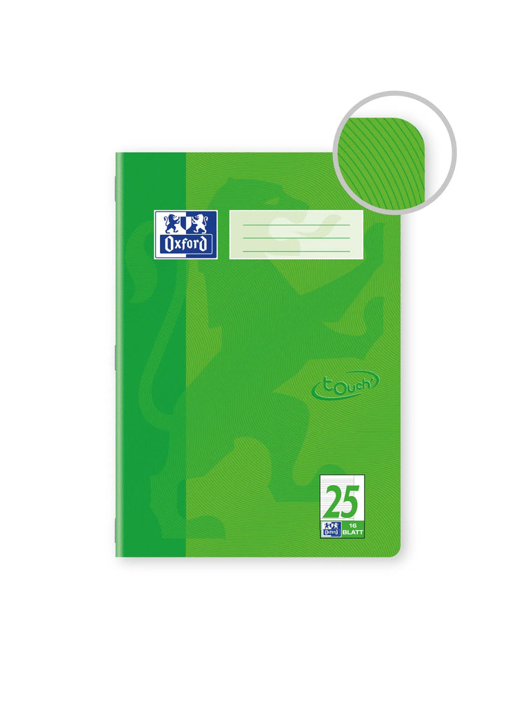 OXFORD Schulheft Touch Lineatur 25 liniert Außenrand, A4, grün, Sie erhalten 3 Hefte