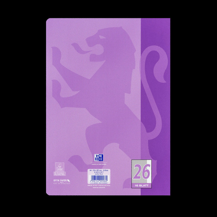 OXFORD Schulheft Touch Lineatur 26 kariert Außenrand, flieder, A4, Sie erhalten 3 Hefte