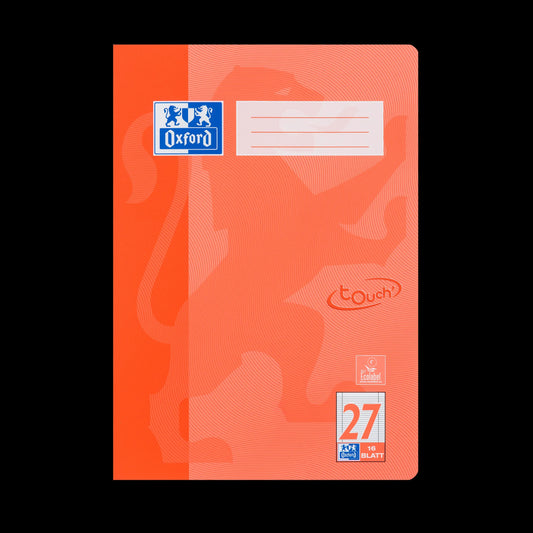OXFORD Schulheft Touch Lineatur 27 liniert Innen- und Außenrand, A4, koralle, Sie erhalten 3 Hefte