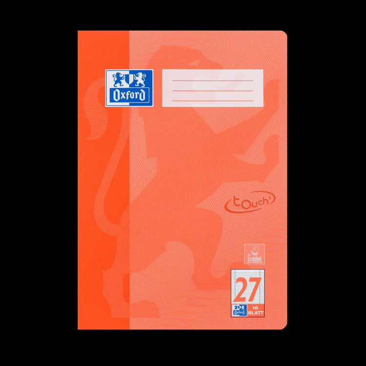 OXFORD Schulheft Touch Lineatur 27 liniert Innen- und Außenrand, A4, koralle, Sie erhalten 3 Hefte