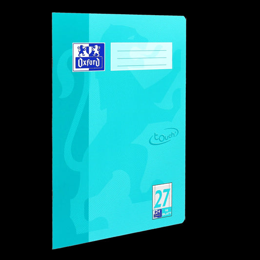 OXFORD Schulheft Touch Lineatur 27 liniert, A4, aqua, Innen- und Außenrand, Sie erhalten 3 Hefte